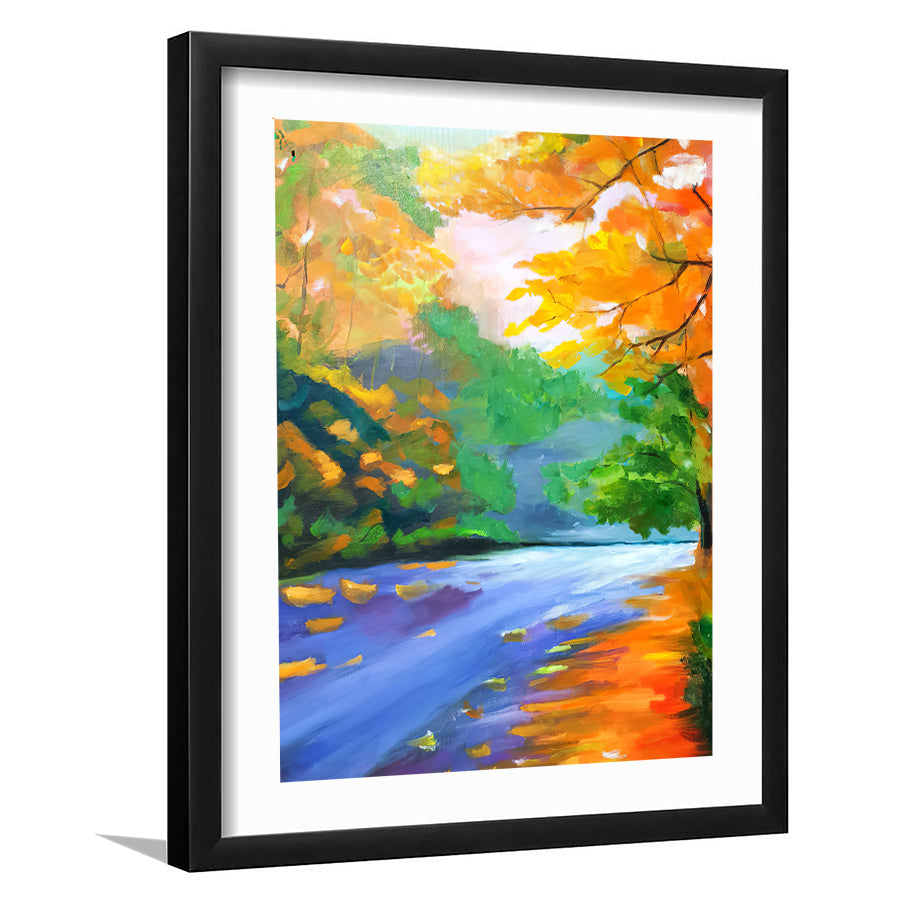 Winter Sunset In The Village Among The Trees Framed Wall Art - Framed Prints, Print for Sale, Painting Prints, Art Prints