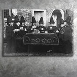 Witches Tea Time Black And White Print, Witches Council Canvas Prints Wall Art Home Decor