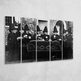 Witches Tea Time Black And White Print, Witches Council Larger Canvas Art, 5 Piece Canvas Prints Wall Art Decor
