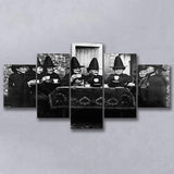 Witches Tea Time Black And White Print, Witches Council 5 Panels, Canvas Prints Wall Art Decor, Large Canvas Art