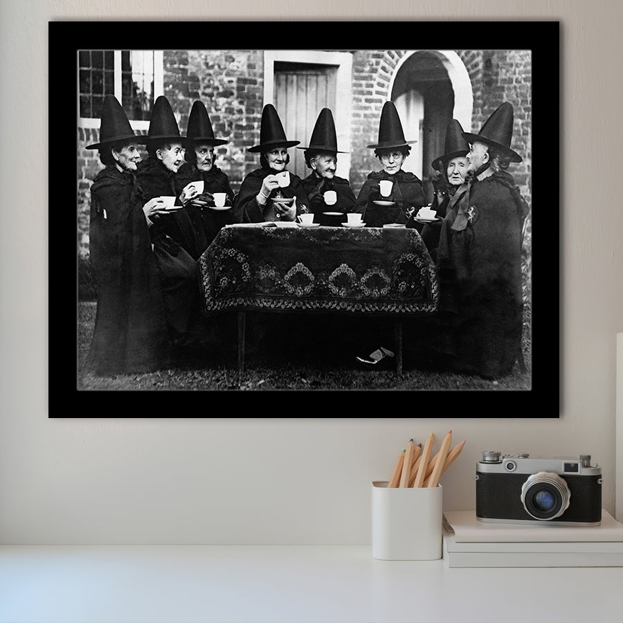 Witches Tea Time Black And White Print, Witches Council Framed Art Prints, Wall Art,Home Decor,Framed Picture