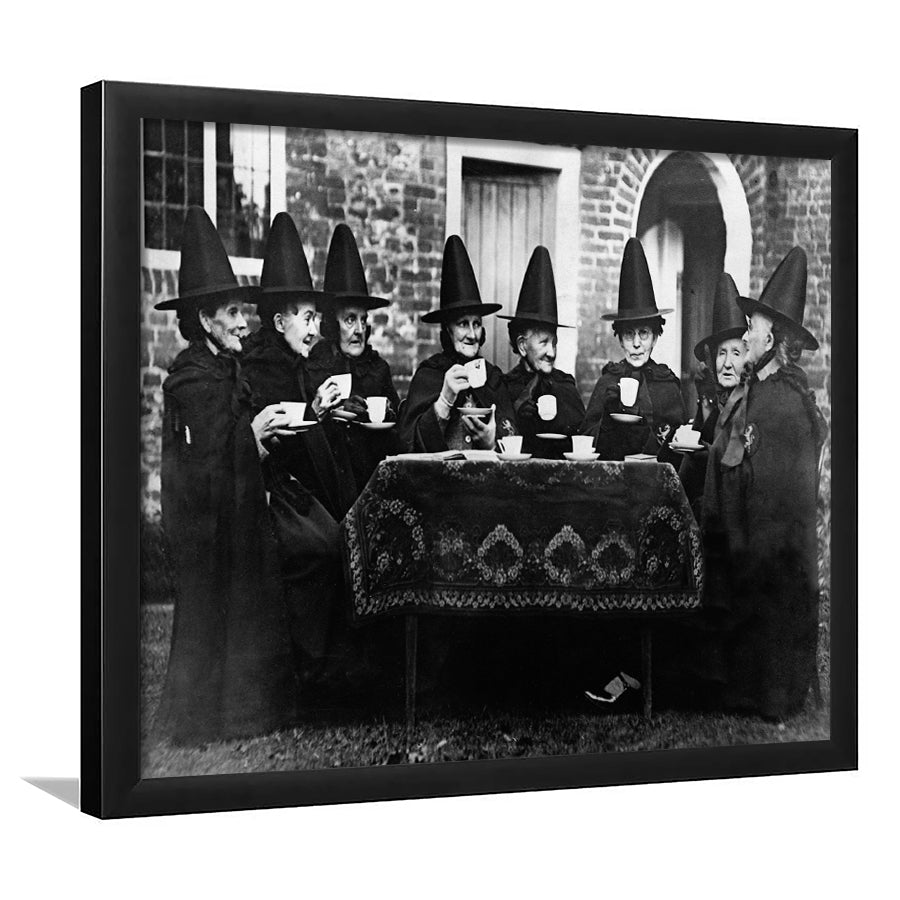 Witches Tea Time Black And White Print, Witches Council Framed Art Prints, Wall Art,Home Decor,Framed Picture