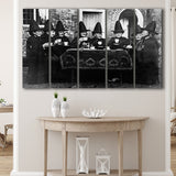 Witches Tea Time Black And White Print, Witches Council Larger Canvas Art, 5 Piece Canvas Prints Wall Art Decor