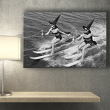Witches Water Skiing Black And White Print, Spooky Beach Vibes Canvas Prints Wall Art Home Decor