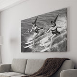 Witches Water Skiing Black And White Print, Spooky Beach Vibes Canvas Prints Wall Art Home Decor
