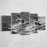 Witches Water Skiing Black And White Print, Spooky Beach Vibes 5 Panels, Canvas Prints Wall Art Decor, Large Canvas Art