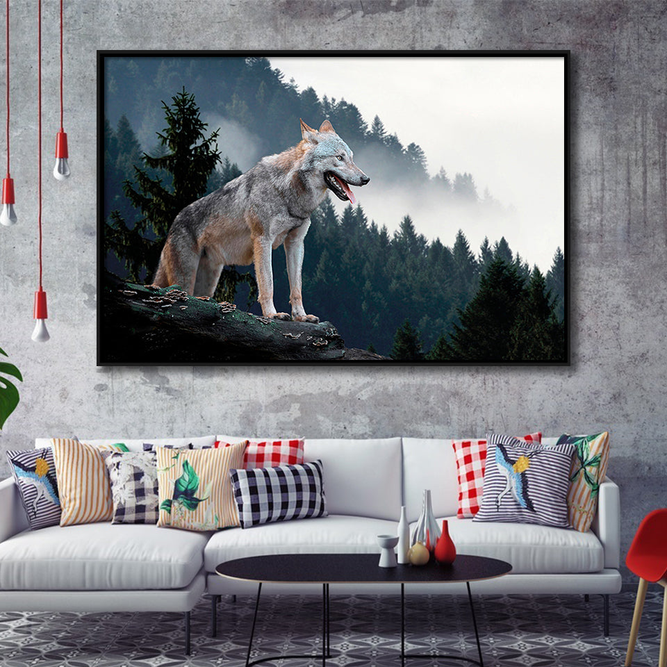 Wolf Animal Print Framed Canvas Prints Wall Art Decor, Framed Picture, Floating Frame