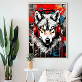 Wolf Wearing Headphone, Gaming Art, Gift For Kids,Framed Canvas Prints,Floating Frame, Wall Art Home Decor