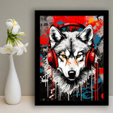 Wolf Wearing Headphone, Gaming Art, Gift For Kids, Painting Art, Framed Art Prints Wall Decor