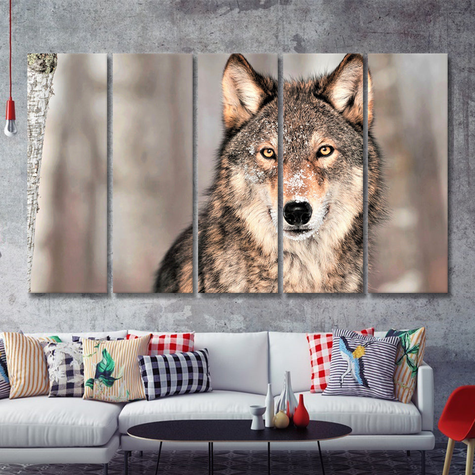 Wolf Winter Forest 5 Pieces B Canvas Prints Wall Art - Painting Canvas, Multi Panels,5 Panel, Wall Decor