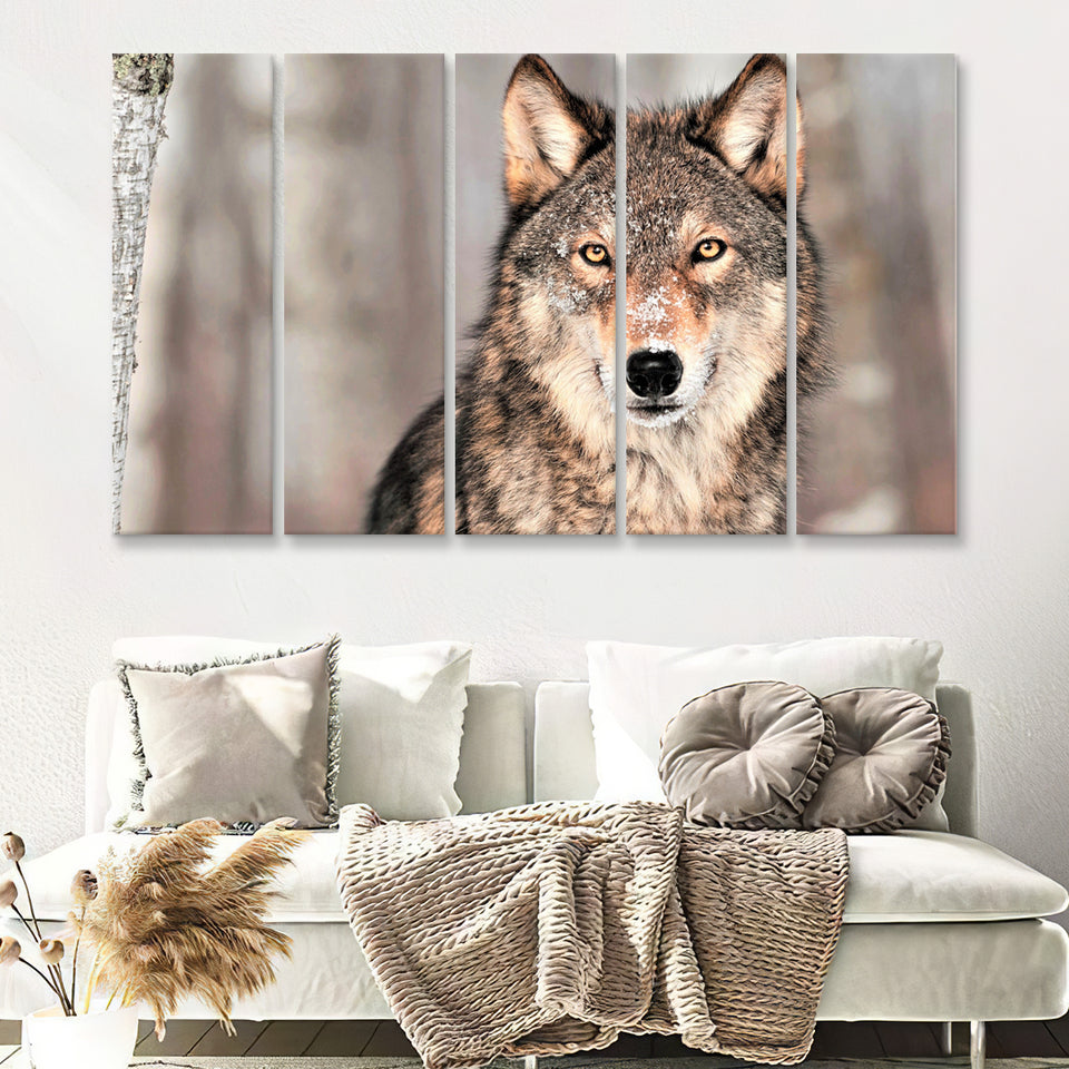Wolf Winter Forest 5 Pieces B Canvas Prints Wall Art - Painting Canvas, Multi Panels,5 Panel, Wall Decor