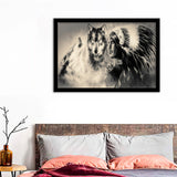 Wolves And Indian Man Back And White Drawing Framed Wall Art Print - Framed Art, Prints for Sale, Painting Art, Painting Prints