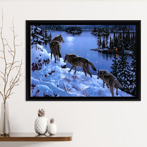 Wolves In The Snow Framed Canvas Prints - Painting Canvas, Art Prints,  Wall Art, Home Decor, Prints for Sale