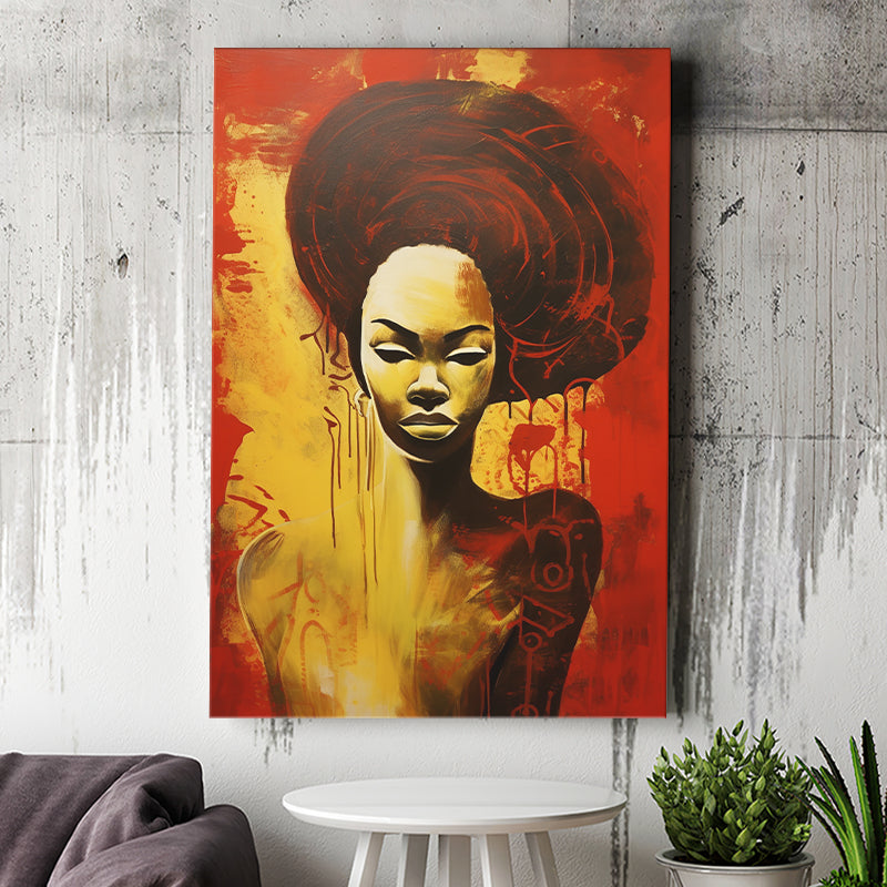 Woman African American Culture Mixed Symbol Acrylic Painting, Painting Art, Canvas Prints Wall Art Home Decor