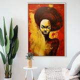 Woman African American Culture Mixed Symbol Acrylic Painting,Framed Canvas Prints,Floating Frame, Wall Art
