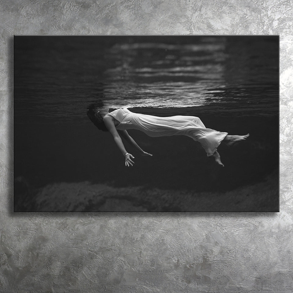 Woman Floating Black And White Print, Toni Frissell Underwater Photo Canvas Prints Wall Art Home Decor