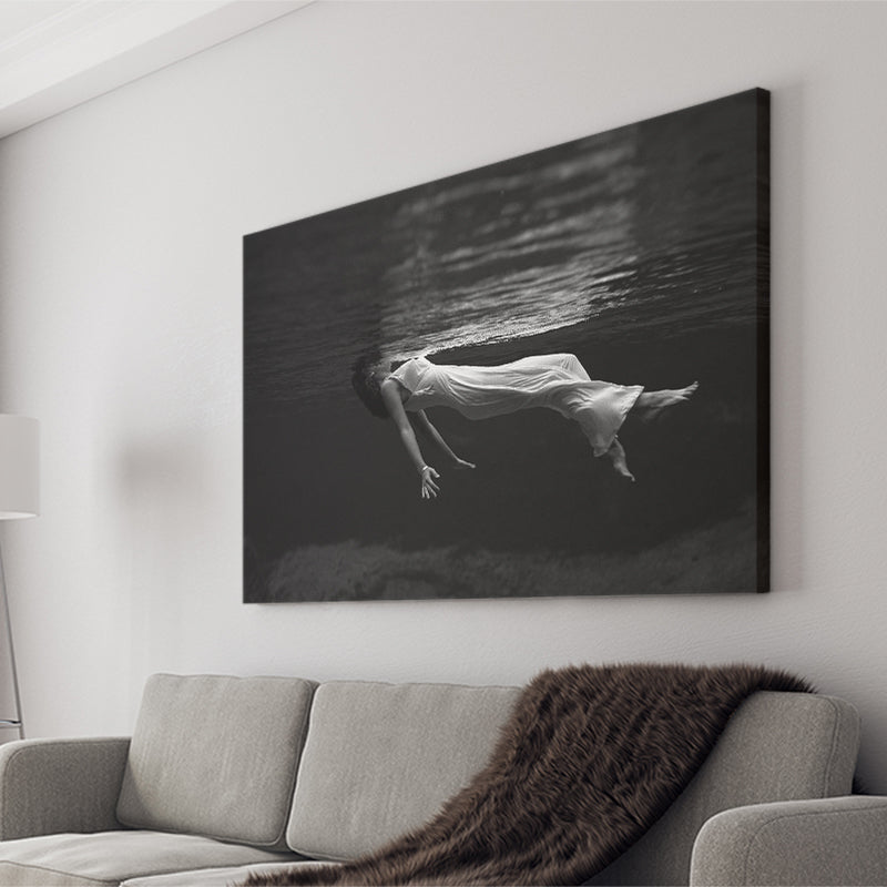 Woman Floating Black And White Print, Toni Frissell Underwater Photo Canvas Prints Wall Art Home Decor