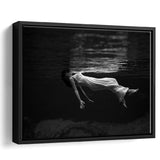 Woman Floating Black And White Print, Toni Frissell Underwater Photo Framed Canvas Prints Wall Art Home Decor,Floating Frame