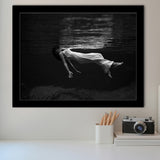 Woman Floating Black And White Print, Toni Frissell Underwater Photo Framed Art Prints, Wall Art,Home Decor,Framed Picture