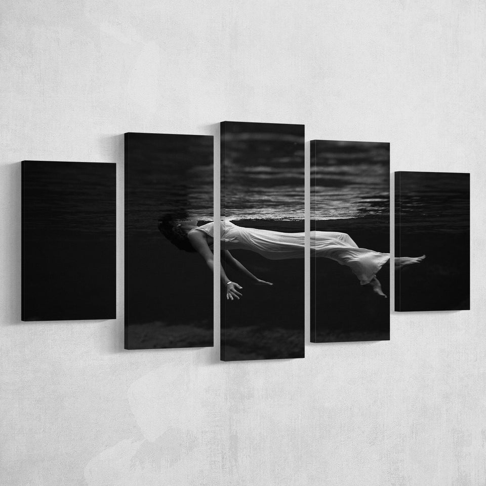 Woman Floating Black And White Print, Toni Frissell Underwater Photo 5 Panels, Canvas Prints Wall Art Decor, Large Canvas Art