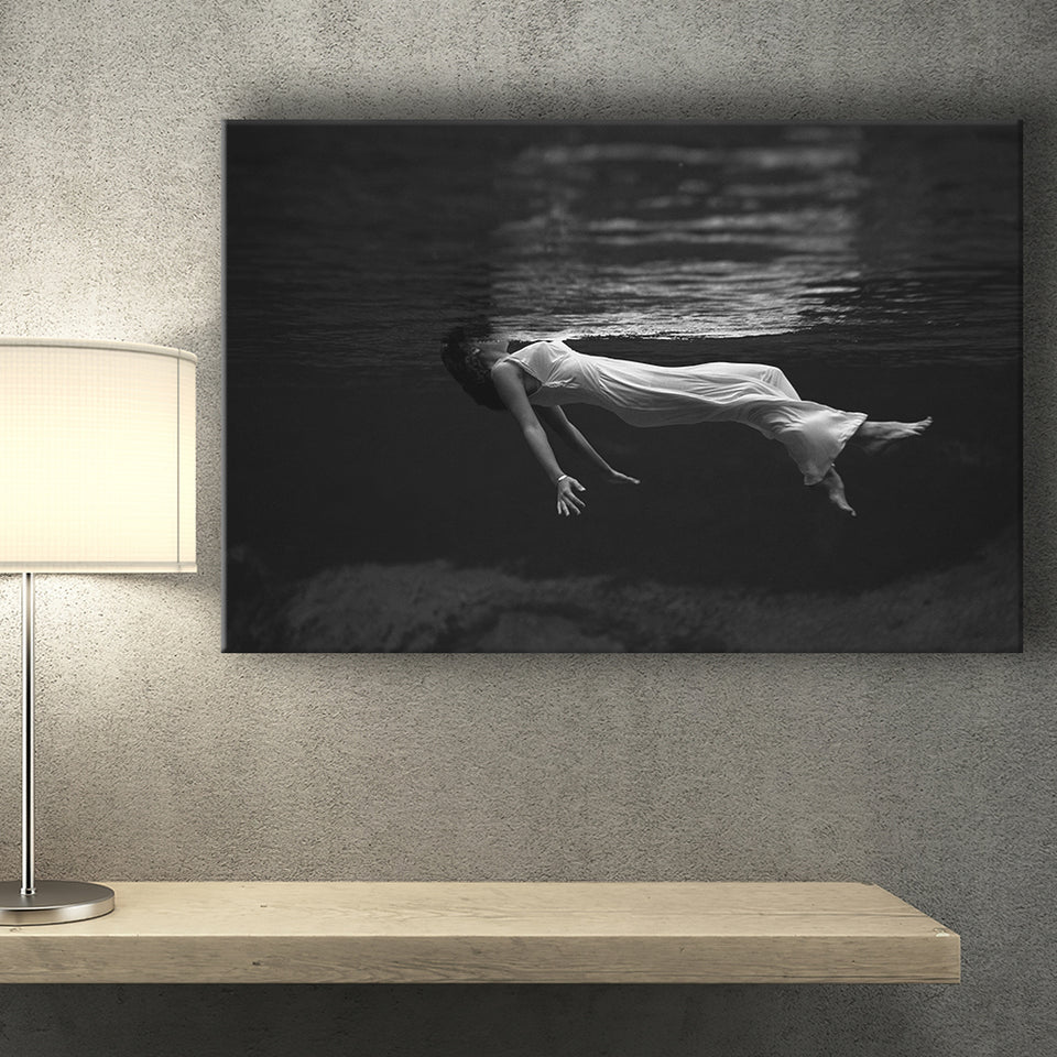 Woman Floating Black And White Print, Toni Frissell Underwater Photo Canvas Prints Wall Art Home Decor