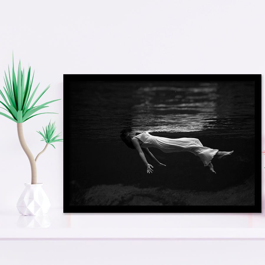Woman Floating Black And White Print, Toni Frissell Underwater Photo Framed Art Prints, Wall Art,Home Decor,Framed Picture