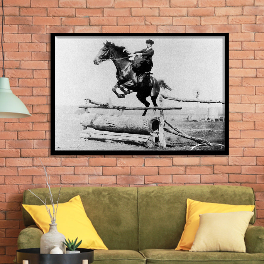 Woman Horse Jumping Black And White Print, Equestrian Girl Framed Art Prints, Wall Art,Home Decor,Framed Picture