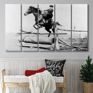 Woman Horse Jumping Black And White Print, Equestrian Girl Larger Canvas Art, 5 Piece Canvas Prints Wall Art Decor