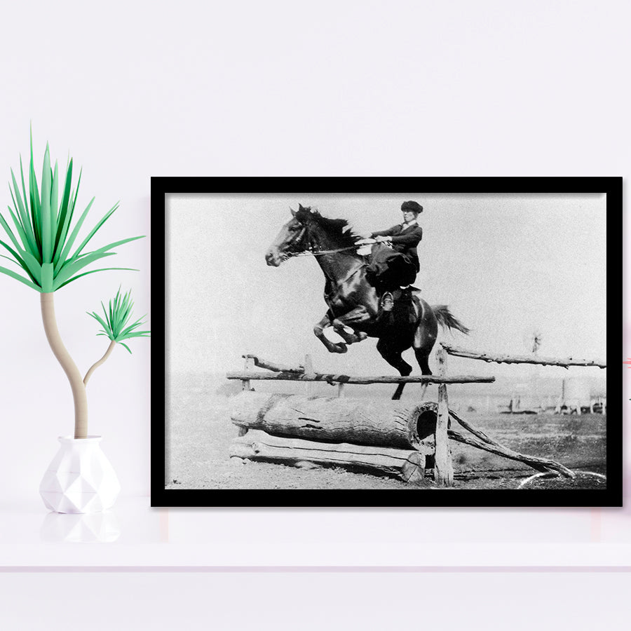 Woman Horse Jumping Black And White Print, Equestrian Girl Framed Art Prints, Wall Art,Home Decor,Framed Picture