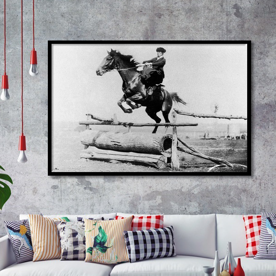 Woman Horse Jumping Black And White Print, Equestrian Girl Framed Art Prints, Wall Art,Home Decor,Framed Picture