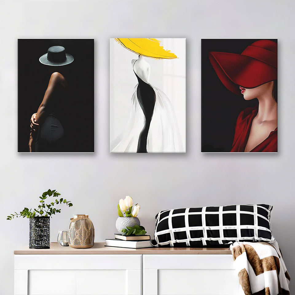 Woman In Hat Portrait Canvas Painting Canvas Prints Wall Art Home Decor Set of 3 Piece Canvas Prints Wall Art Decor