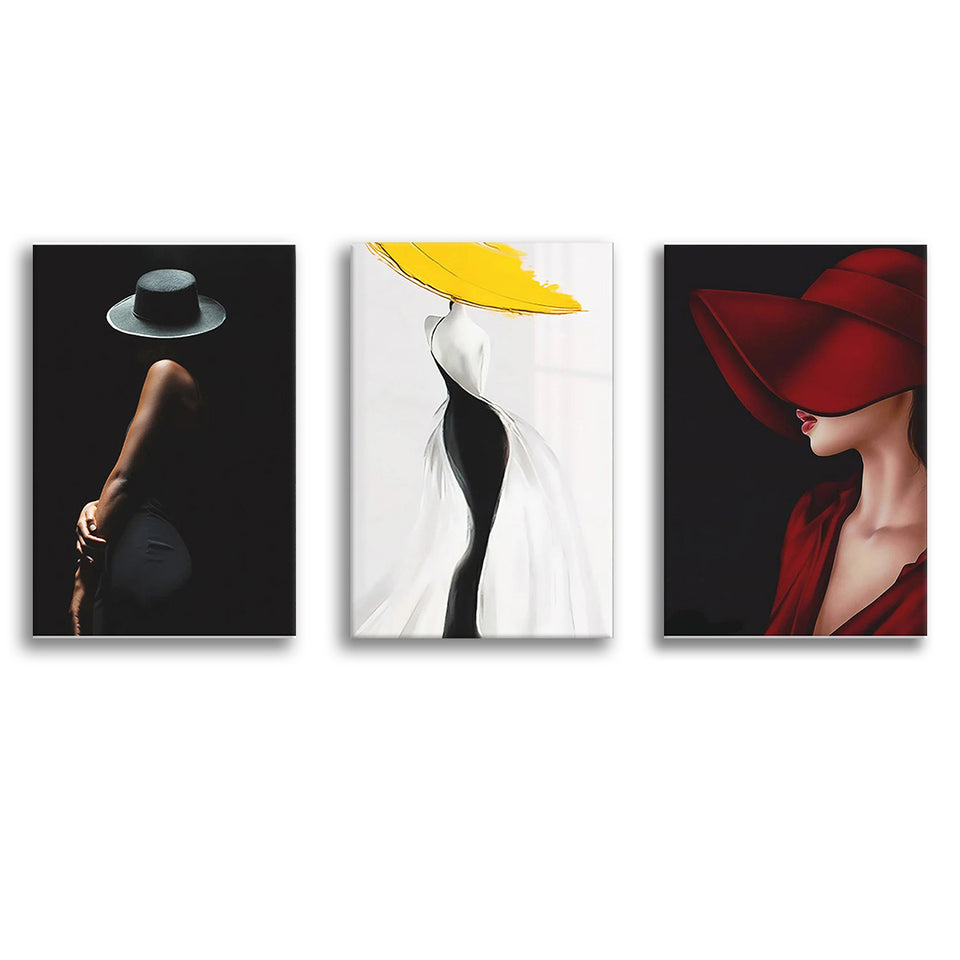 Woman In Hat Portrait Canvas Painting Canvas Prints Wall Art Home Decor Set of 3 Piece Canvas Prints Wall Art Decor