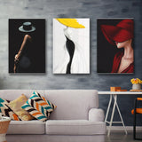 Woman In Hat Portrait Canvas Painting Canvas Prints Wall Art Home Decor Set of 3 Piece Canvas Prints Wall Art Decor
