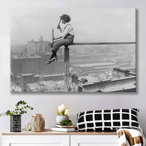 Woman Iron Girdering Black And White Print, Chicago Cityscape Canvas Prints Wall Art Home Decor