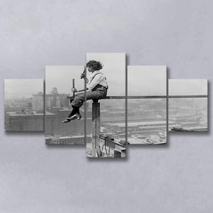 Woman Iron Girdering Black And White Print, Chicago Cityscape 5 Panels, Canvas Prints Wall Art Decor, Large Canvas Art