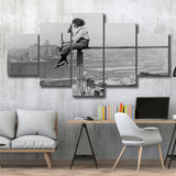 Woman Iron Girdering Black And White Print, Chicago Cityscape 5 Panels, Canvas Prints Wall Art Decor, Large Canvas Art