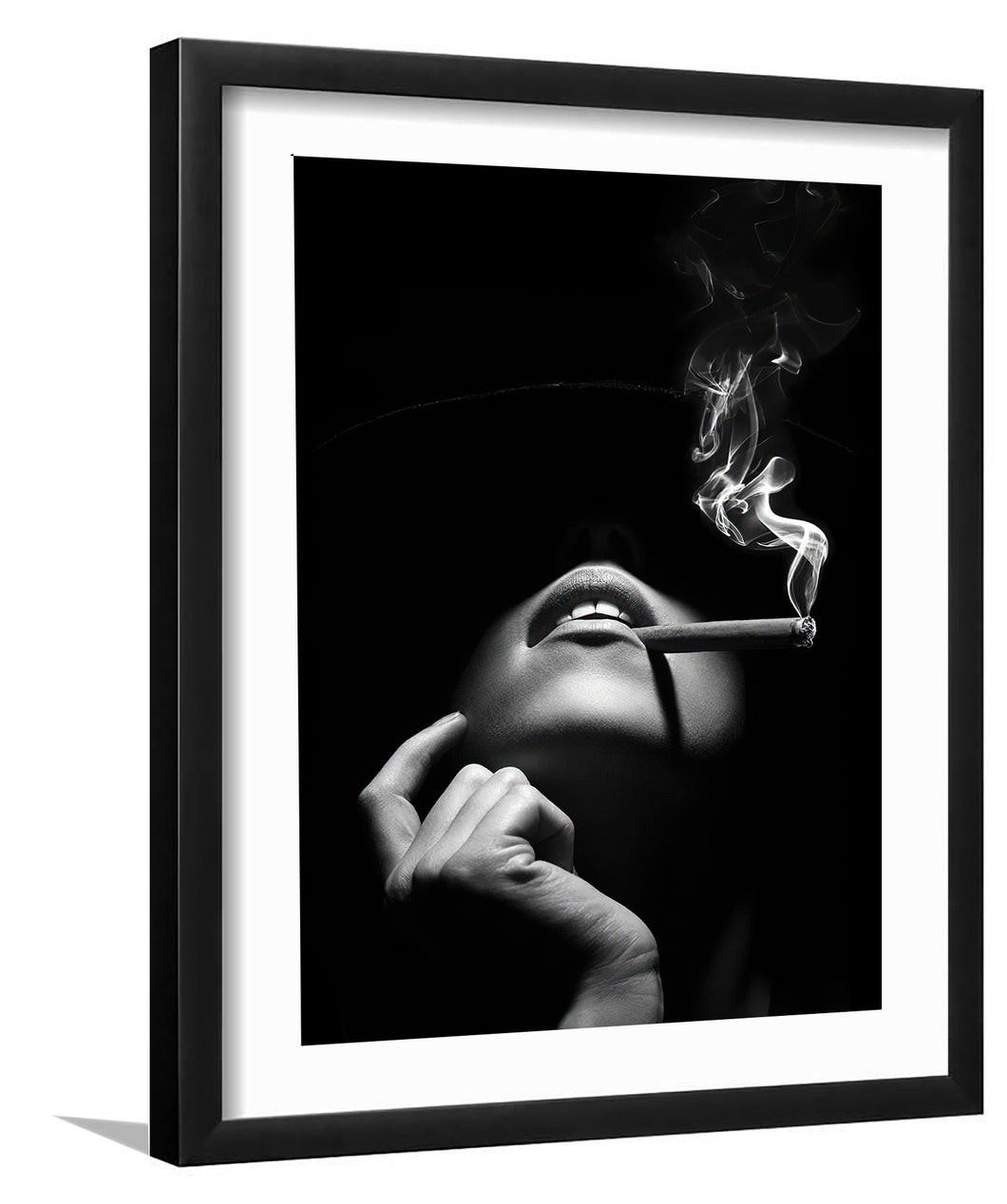 Woman Smoking A Cigar-Black and white Art, Art Print, Plexiglass Cover