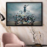 Woman With Butterflies, Abstract Art Framed Canvas Prints Wall Art Home Decor,Floating Frame