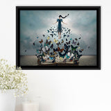 Woman With Butterflies, Abstract Art Framed Canvas Prints Wall Art Home Decor,Floating Frame