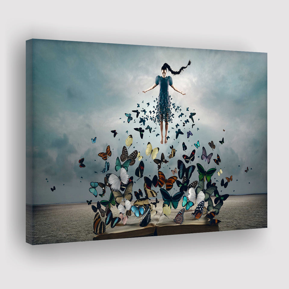 Woman With Butterflies, Abstract Art Canvas Prints Wall Art Home Decor