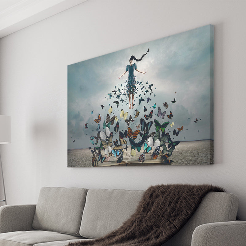 Woman With Butterflies, Abstract Art Canvas Prints Wall Art Home Decor