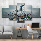 Woman With Butterflies, Abstract Art 5 Panels, Canvas Prints Wall Art Decor, Large Canvas Art