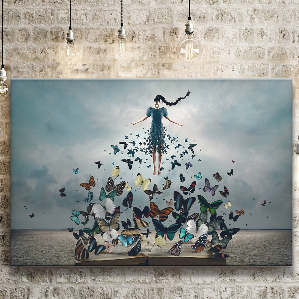 Woman With Butterflies, Abstract Art Canvas Prints Wall Art Home Decor
