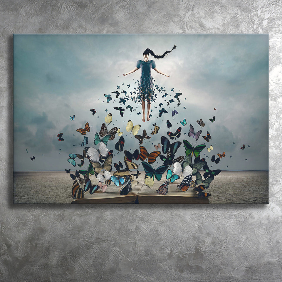 Woman With Butterflies, Abstract Art Canvas Prints Wall Art Home Decor