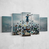 Woman With Butterflies, Abstract Art 5 Panels, Canvas Prints Wall Art Decor, Large Canvas Art