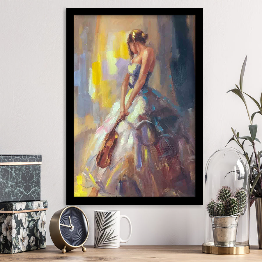 Woman With Violin Framed Art Print Wall Art Decor,Framed Picture