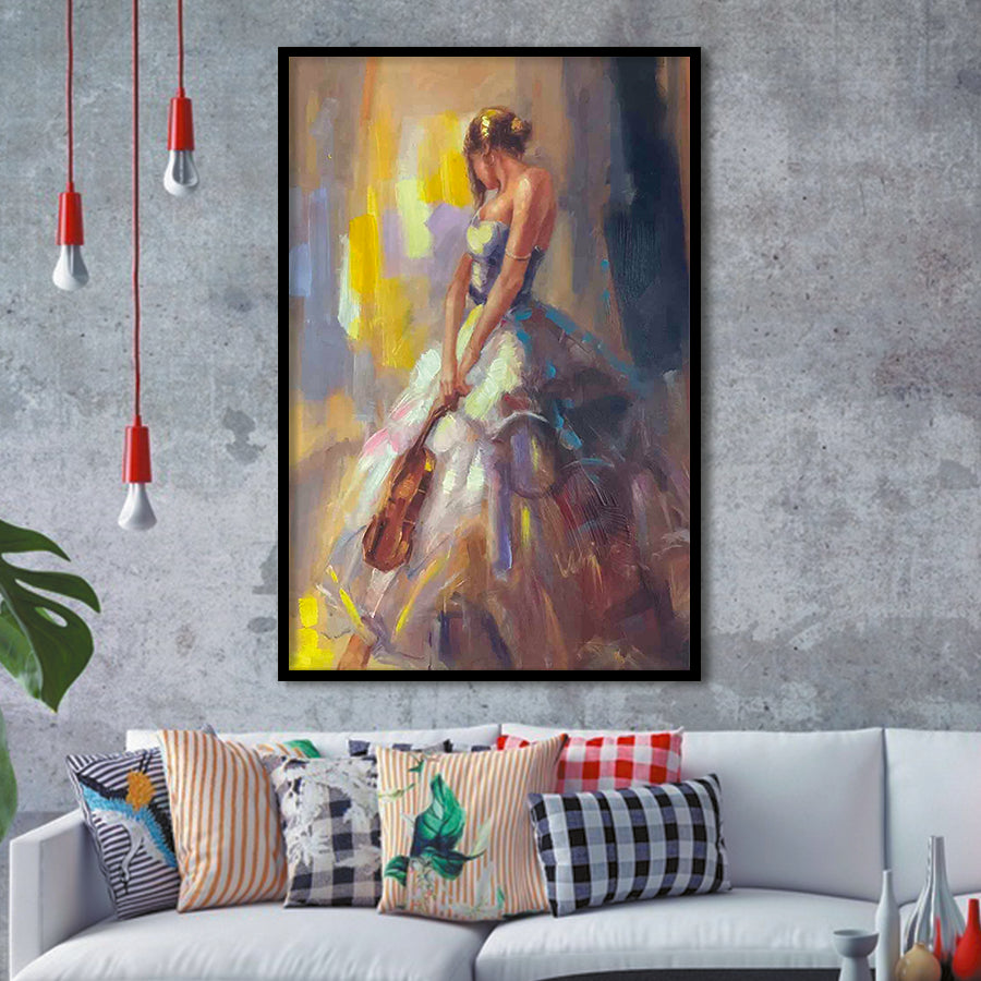 Woman With Violin Framed Art Print Wall Art Decor,Framed Picture