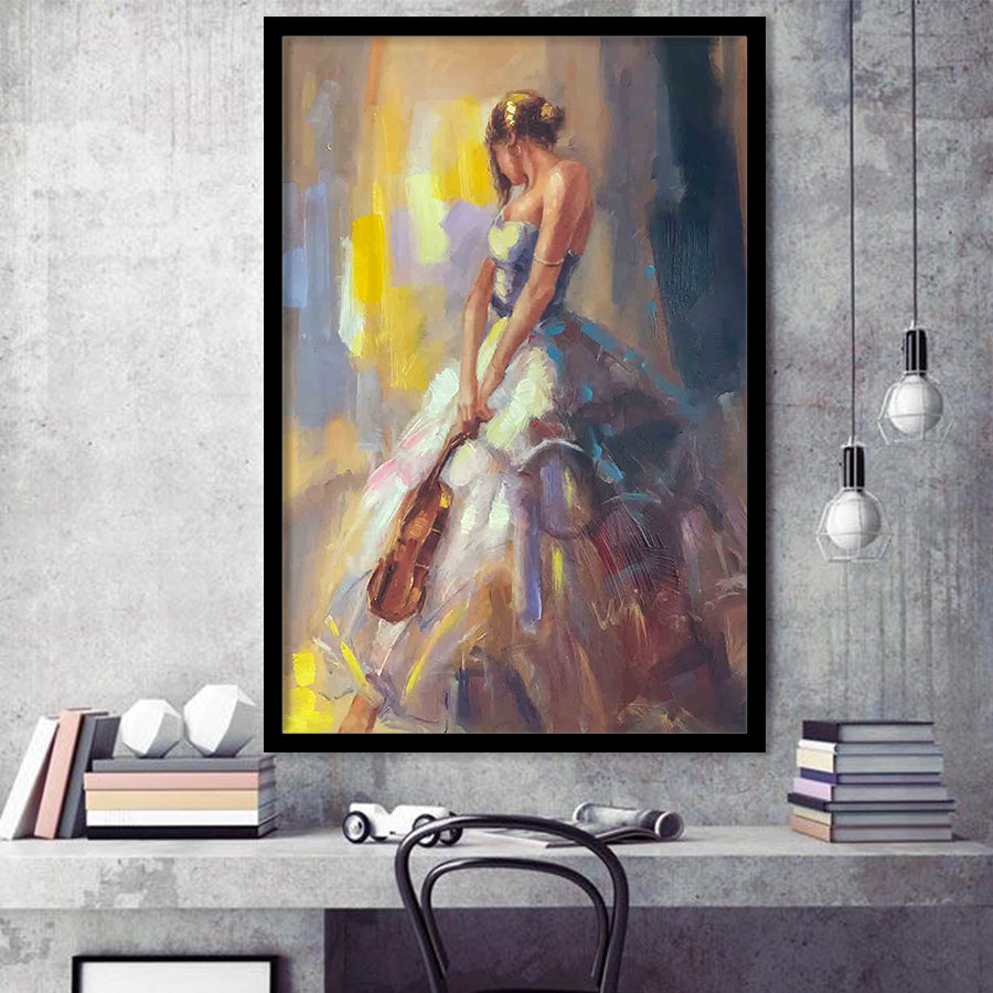 Woman With Violin Framed Art Print Wall Art Decor,Framed Picture