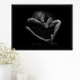 Woman And Lion Black And White Bed Room Decor Framed Canvas Prints Wall Art Decor, Framed Picture, Floating Frame