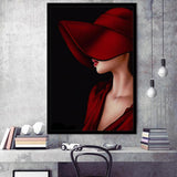 Woman In Red Hat Portrait Canvas Painting Framed Art Print Wall Art Decor,Framed Picture